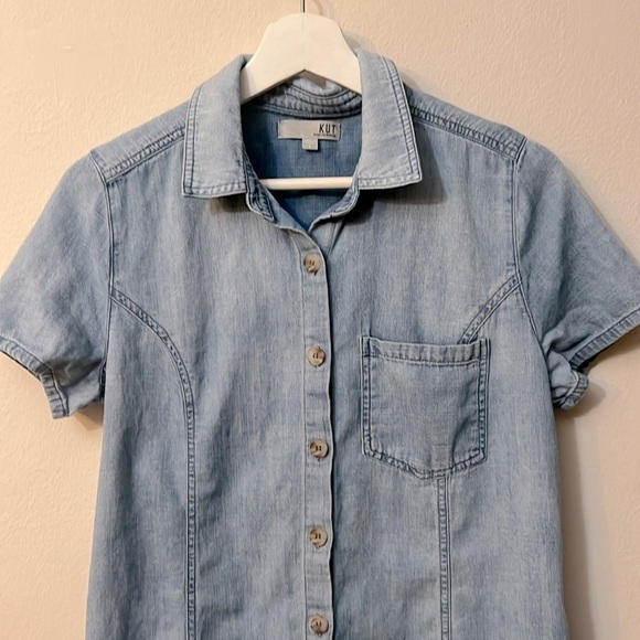 KUT denim relax shirt in a mini dress form bottom down size S chest pocket tunic - Picture 6 of 11